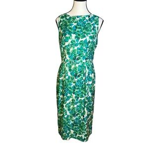 Boden Silk-Blend Midi Sheath Abigail Dress Green Leaf Pattern Sleeveless Size 8L